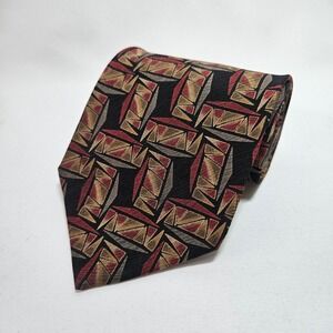 Jhane Barnes Men Silk Tie Abstract Geometric Red Gold Black Made in Japan 4"x57"